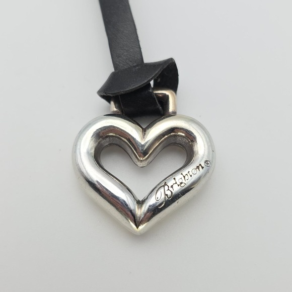 BRIGHTON Heart Charm Fob Keychain Handbag Tag Silver Plated Black Leather Strap - Picture 4 of 9